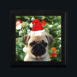 Pug Puppy Dog Christmas Tree Ornaments Snowman Gift Box<br><div class="desc">Cute Pug Puppy Dog with Christmas Tree Ornaments Snow Man in background.</div>