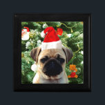 Pug Puppy Dog Christmas Tree Ornaments Snowman Gift Box<br><div class="desc">Cute Pug Puppy Dog with Christmas Tree Ornaments Snow Man in background.</div>