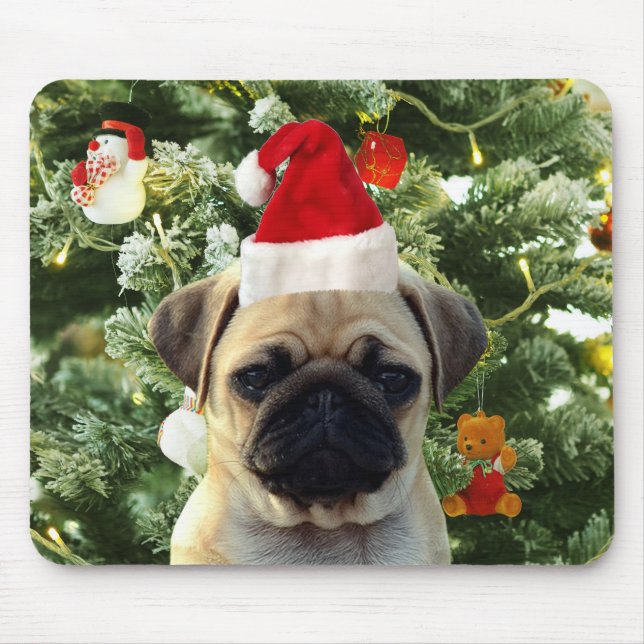 Pug Puppy Dog Christmas Tree Ornaments Snowman Mouse Pad (Front)
