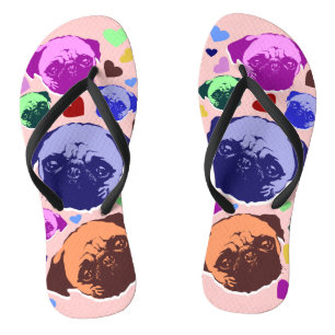 Pug Puppy Dog Love Hearts Flip Flops