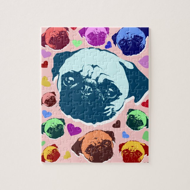 Pug Puppy Dog Love Hearts Jigsaw Puzzle (Vertical)