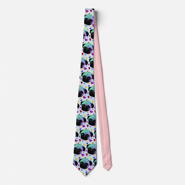 Pug Puppy Dog Love Hearts Tie (Front)