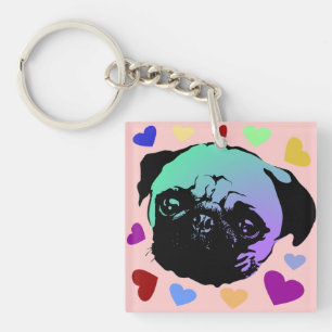 Pug Puppy Dog PopArt Retro Style Keychain
