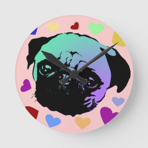 Pug Puppy Dog PopArt Retro Style Round Clock
