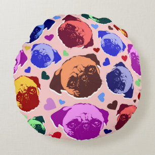 Pug Puppy Dog PopArt Retro Style Round Pillow