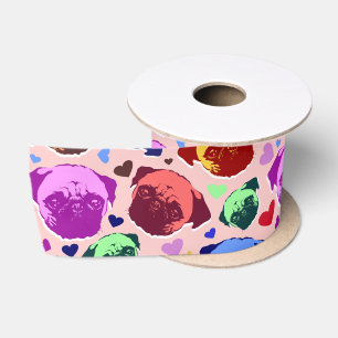 Pug Puppy Dog PopArt Retro Style Satin Ribbon