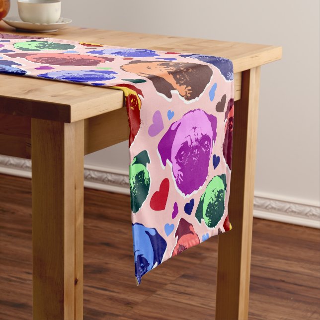 Pug Puppy Dog PopArt Retro Style Short Table Runner (In Situ)