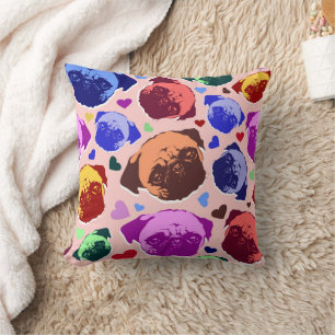 Pug Puppy Dog PopArt Retro Style Throw Pillow