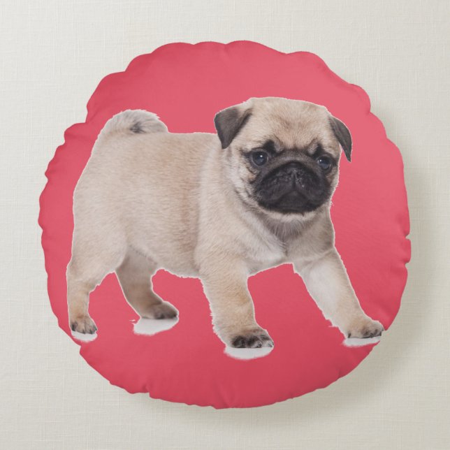 Pug Puppy Dog Round Throw Cushion (Front)