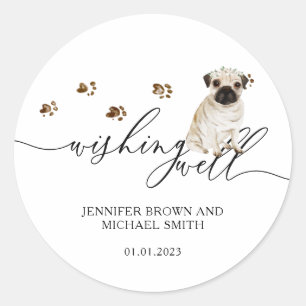 Pug puppy Dog Wishing Well Classic Round Sticker