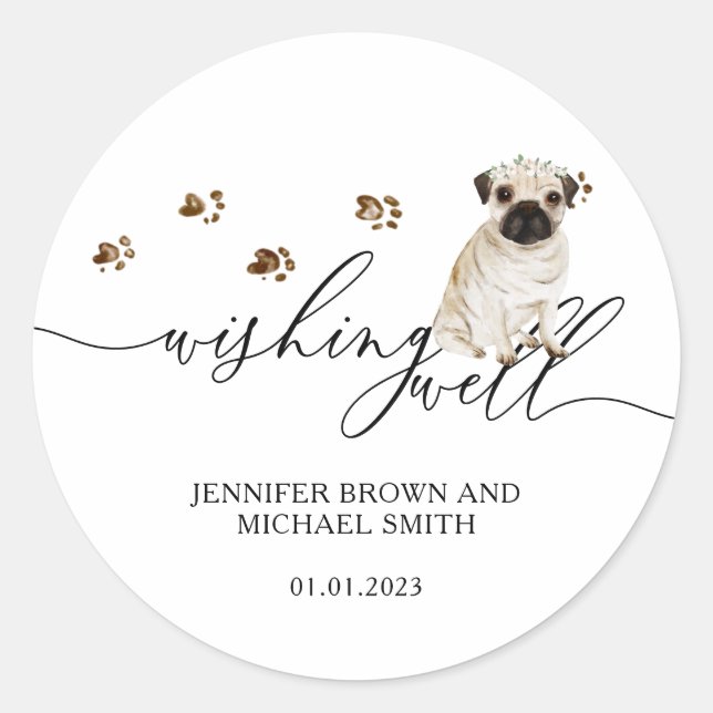 Pug puppy Dog Wishing Well Classic Round Sticker (Front)