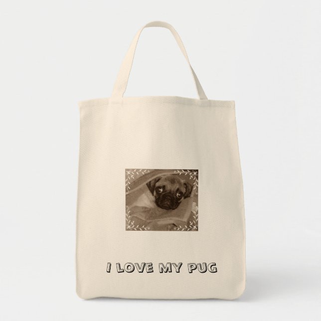 Pug puppy...I love my pug Tote Bag (Front)