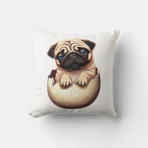 Pug Puppy in Egg - Cute Dog Design Throw Pillow