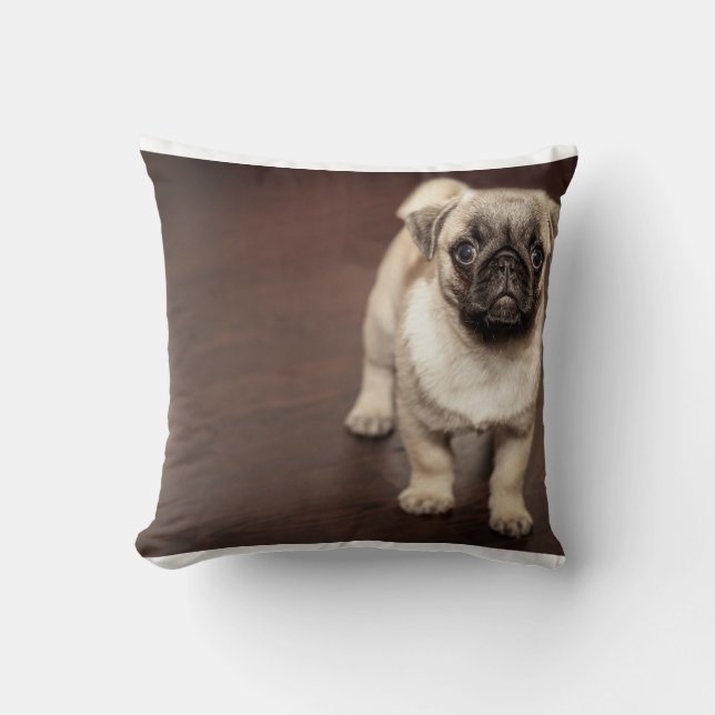 pug-puppy in sepia throw pillow (Front)