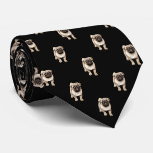 Pug Puppy Pattern on Black Tie
