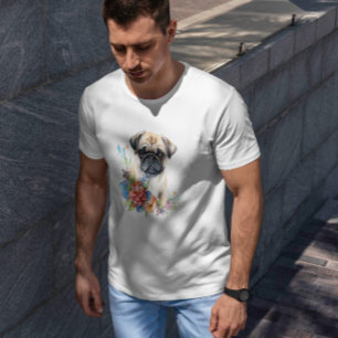 Pug Puppy Pet Watercolor Flower T-Shirt
