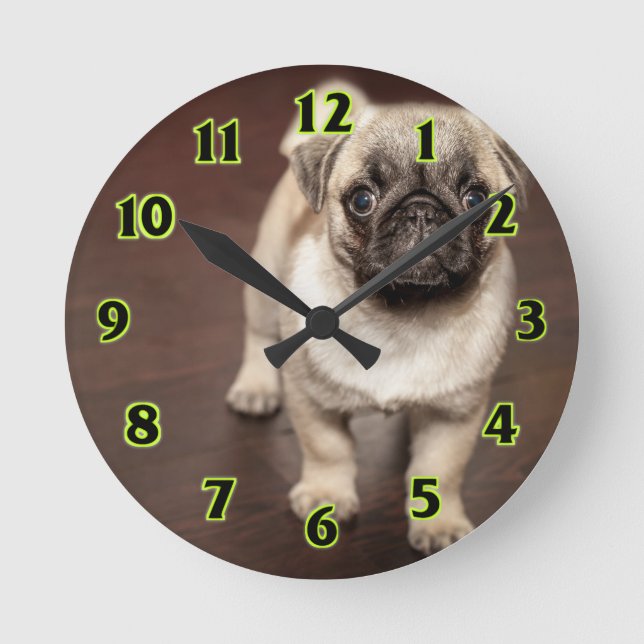Pug Puppy Round Clock (Front)