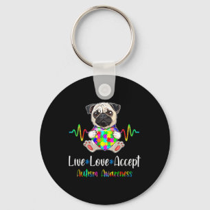 Pug Puzzle Piece Live Love Accept Autism Awareness Keychain