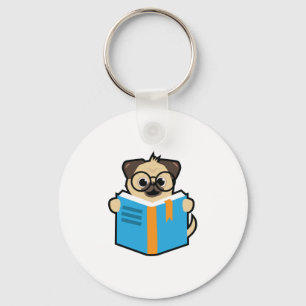 Pug Reading A Book Book Lover Pug Owner Bookworm Keychain