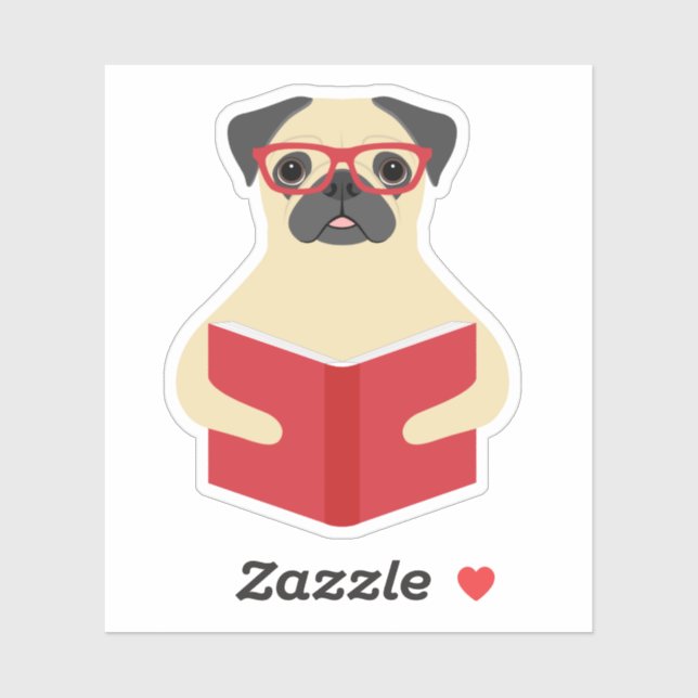 Pug Reading Book Custom-Cut Vinyl Stickers (Sheet)