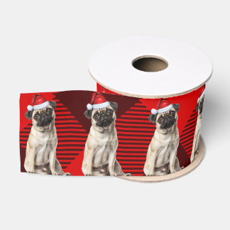 Pug Red Buffalo Holiday Plaid Funny Dog Christmas Grosgrain Ribbon