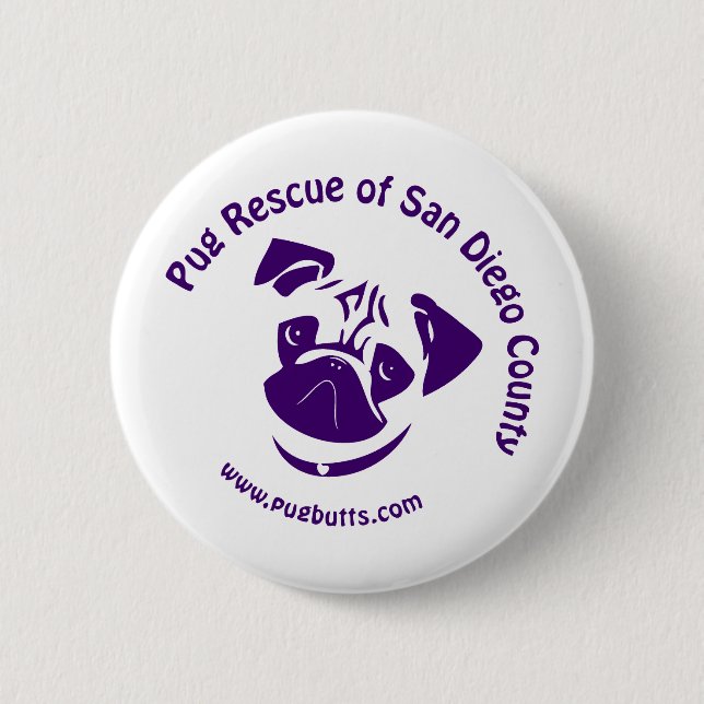 Pug Rescue Logo Purple 2 Inch Round Button (Front)