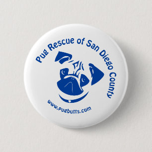 Pug Rescue San Diego County Logo - Blue 2 Inch Round Button