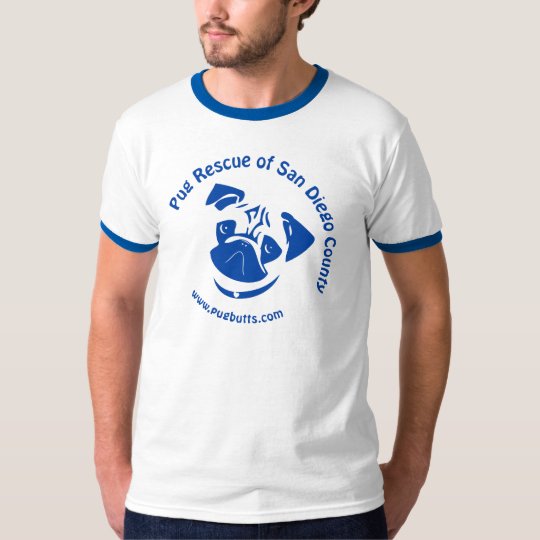 Pug Rescue San Diego County Logo - Blue T-Shirt