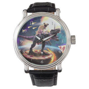 Pug riding dinosaur unicorn in space watch