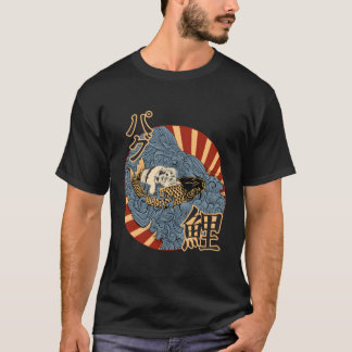 Pug Riding Koi Through The Wave Japanese Vintage D T-Shirt