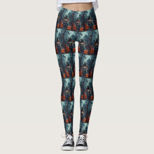 Pug Riding Motorcycle Halloween Scary Leggings