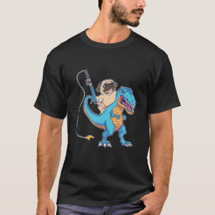 Pug Riding Rex Dinosaur Fishing Funny Dog Fisherma T-Shirt