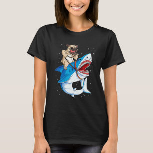Pug Riding Shark Jawsome Dog Men Space Galaxy T-Shirt
