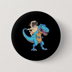 Pug Riding T-rex Surfing Dinosaur Funny Dog Lover  2 Inch Round Button