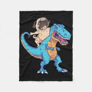Pug Riding T-rex Surfing Dinosaur Funny Dog Lover  Fleece Blanket