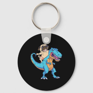 Pug Riding T-rex Surfing Dinosaur Funny Dog Lover  Keychain