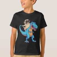 Pug Riding T-rex Surfing Dinosaur Funny Dog Lover 