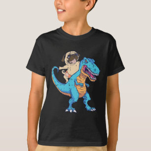 Pug Riding T-rex Surfing Dinosaur Funny Dog Lover  T-Shirt