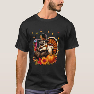 Pug Riding Turkey Thanksgiving Fall Leaves Funny O T-Shirt