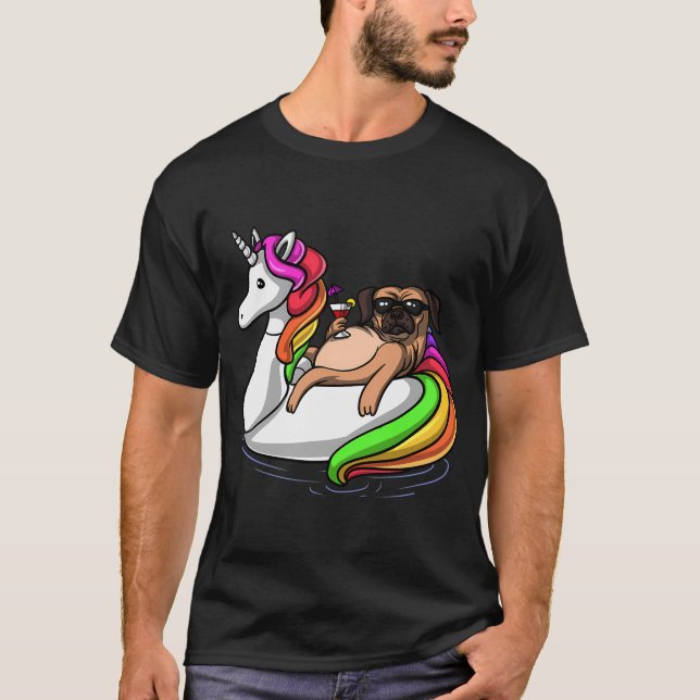 Pug Riding Unicorn Float T-Shirt (Front)