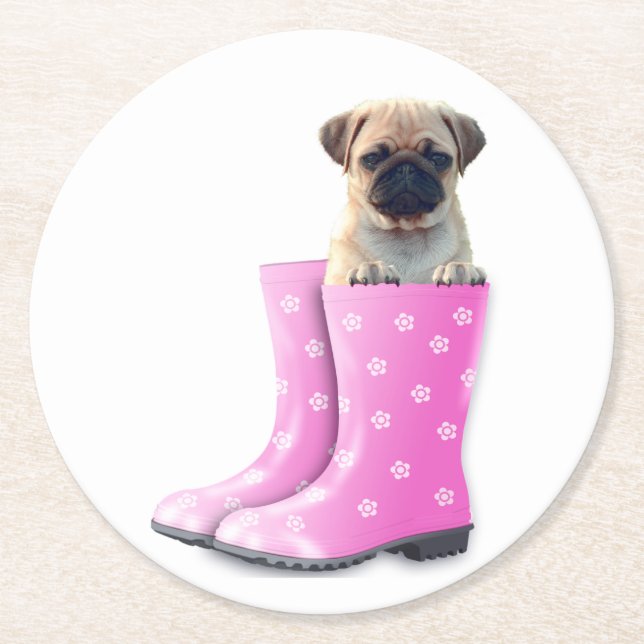 Pug Round Paper Coaster (Front)