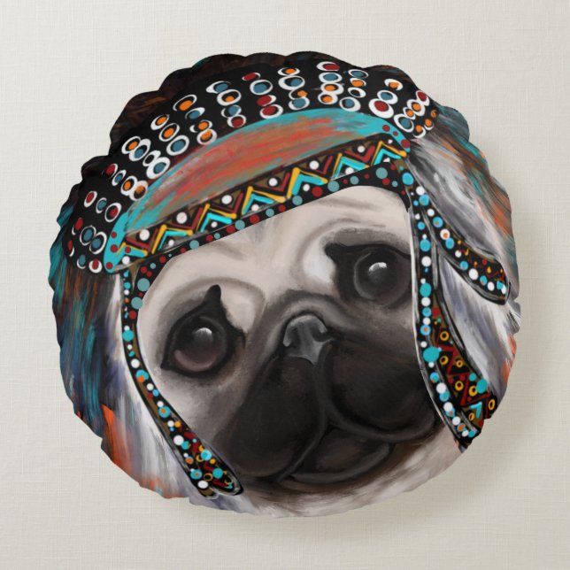  PUG ROUND PILLOW (Front)