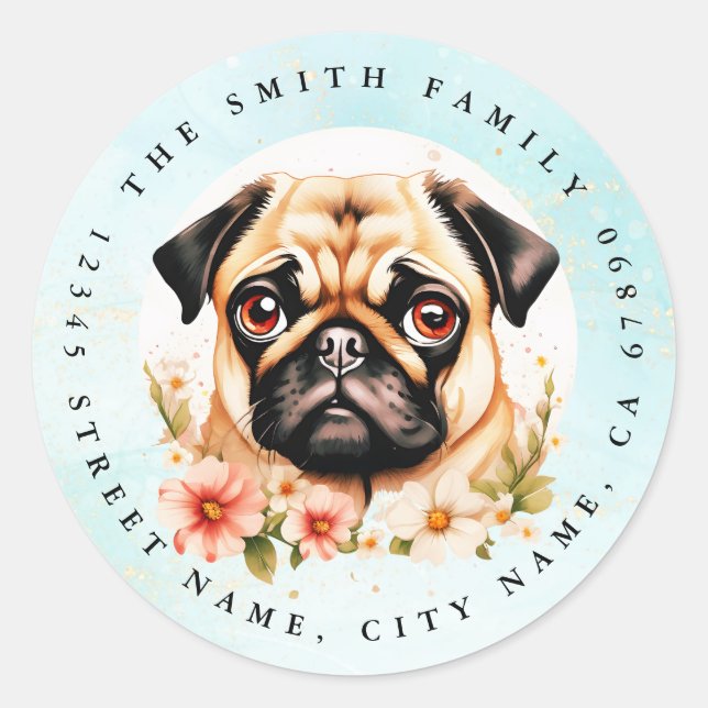 Pug Round Stickers (Front)