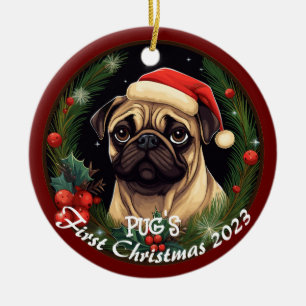 Pug’s First Christmas Ceramic Ornament