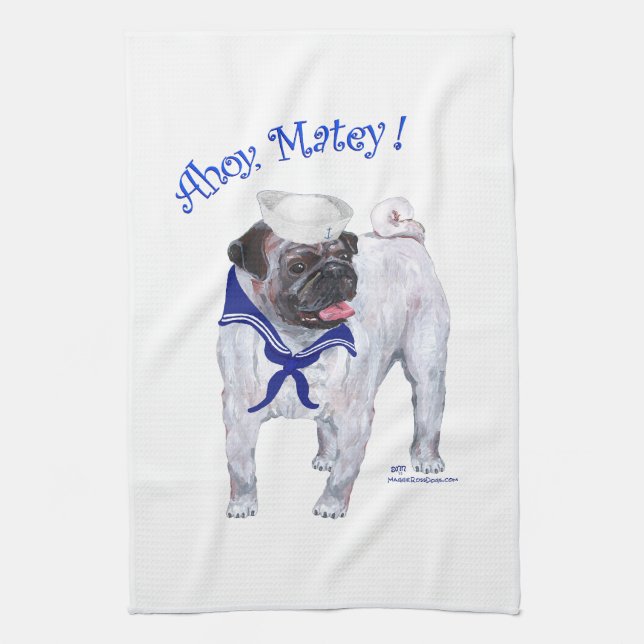 Pug Sailor Kitchen Towel (Vertical)