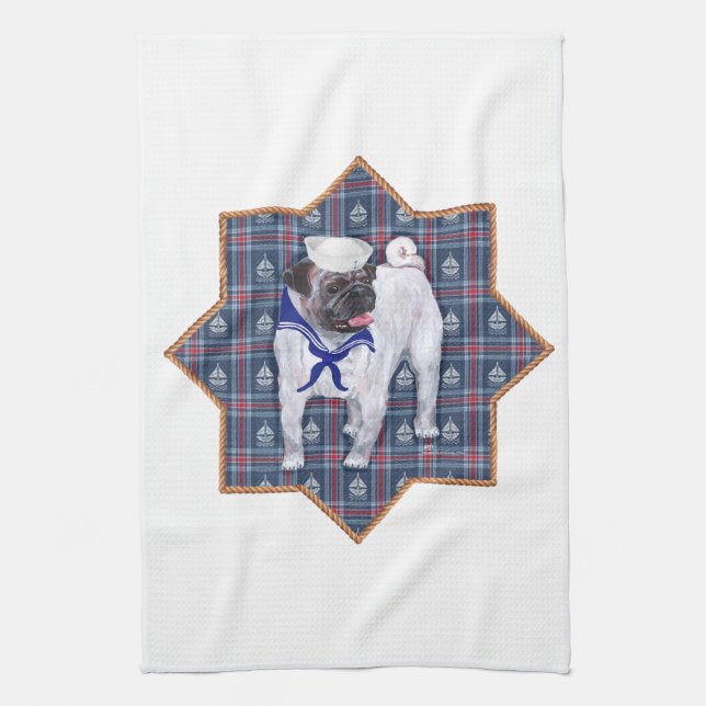 Pug Sailor Kitchen Towel (Vertical)