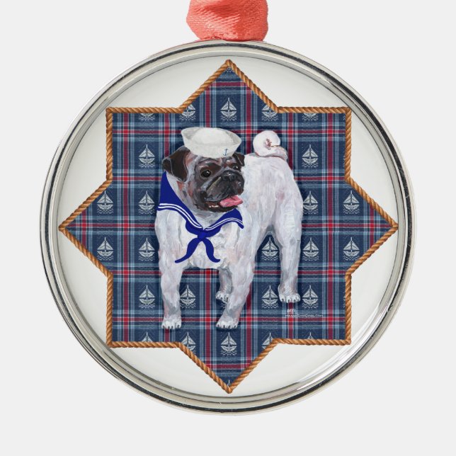 Pug Sailor Metal Ornament (Front)