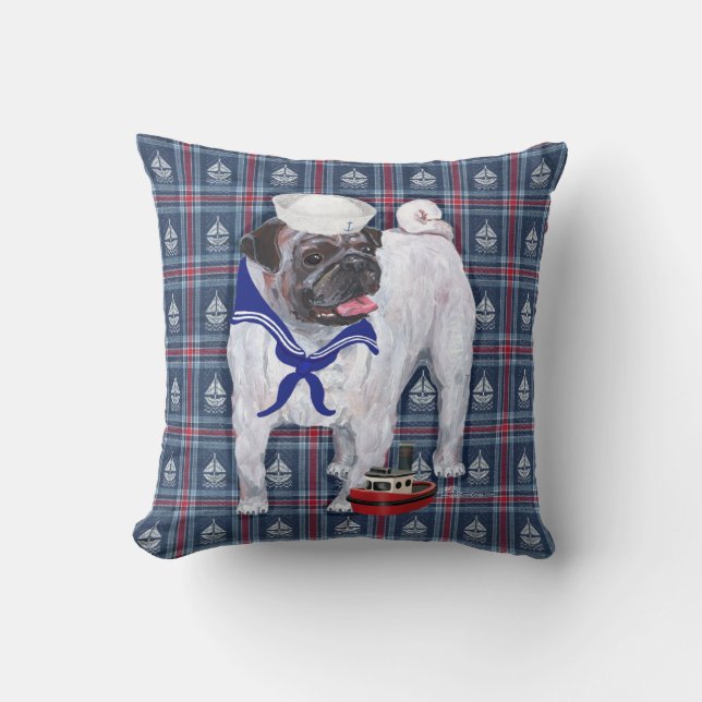 Pug Sailor Throw Pillow (Front)