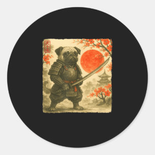 Pug Samurai Japanese Warrior Costume Sumi-e Art Fu Classic Round Sticker