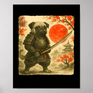Pug Samurai Japanese Warrior Costume Sumi-e Art Fu Poster